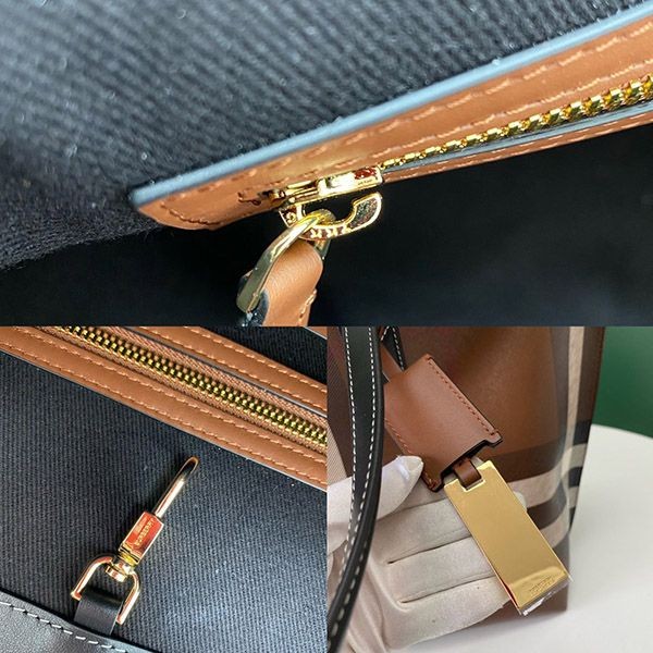 世界中で大人気♪バーバリー ミディアム チェック＆レザー トート 偽物 Bak90632品質保証