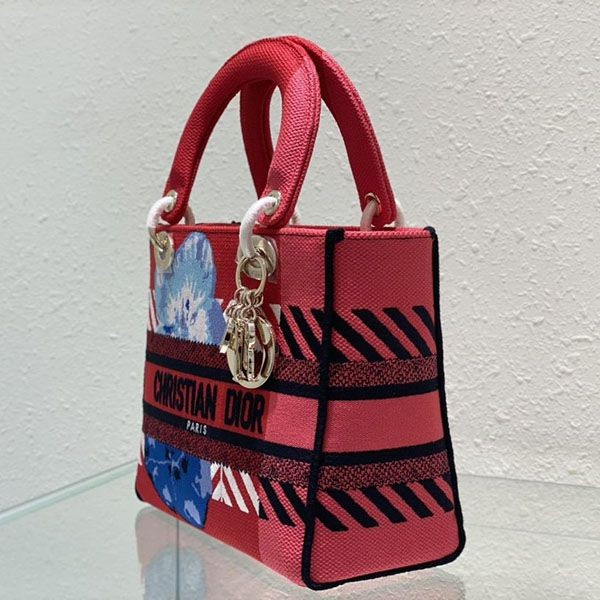 目を惹くカラー【ディオール】MEDIUM LADY D-LITE BAG フラワーポップ刺繍 dev94980激安送料無料