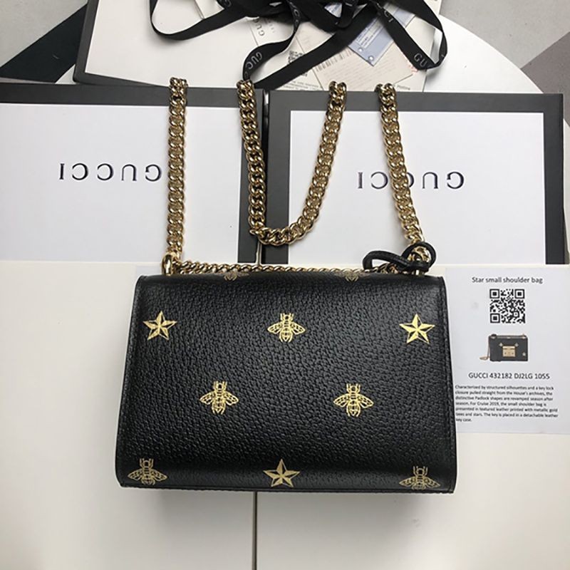【グッチ】Padlock☆ビー&スター レザースモールショルダーバッグコピー 432182 DJ2LG 1055通販
