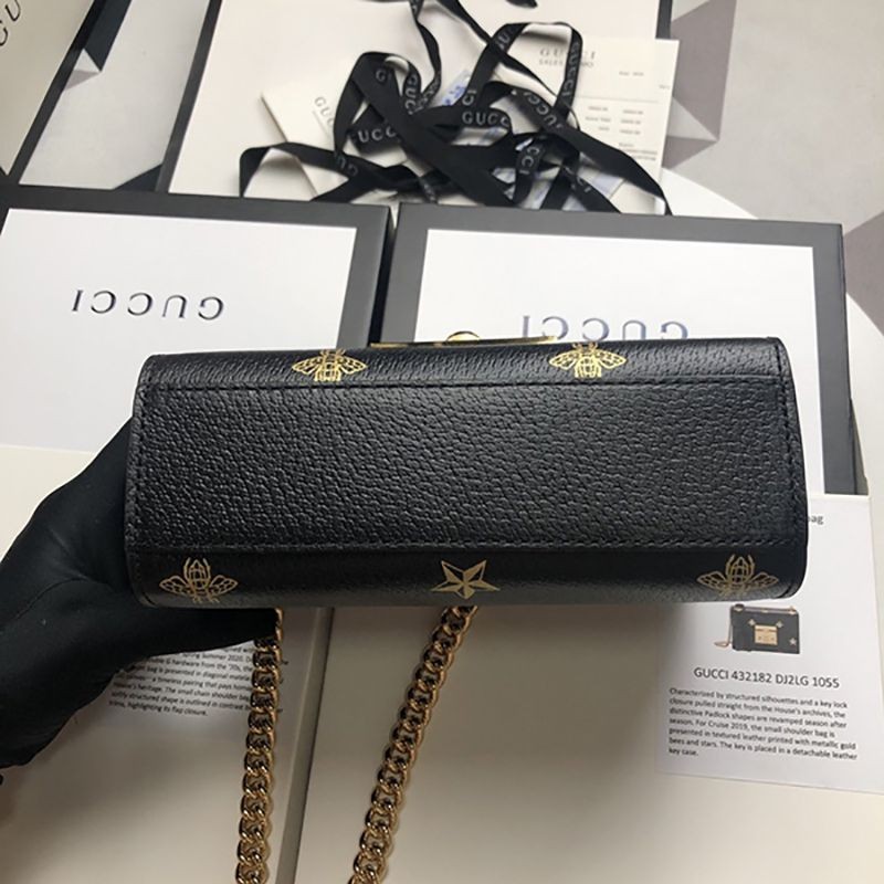【グッチ】Padlock☆ビー&スター レザースモールショルダーバッグコピー 432182 DJ2LG 1055高い品質