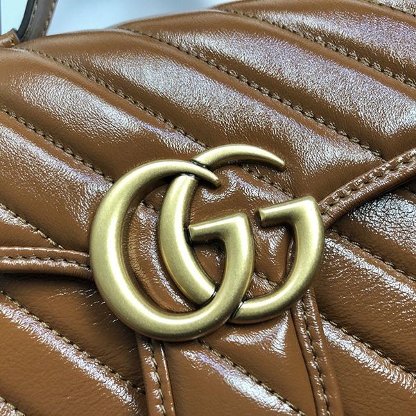 グッチ★ミニトップハンドルバッグ 偽物GGマーモント ブラウン レザーgg210820111通販