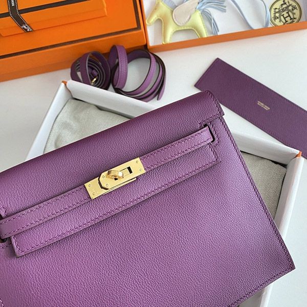 大人気！エルメス ケリーダンス コピー 22cm パープル 内縫 2色金具 eru83538激安送料無料