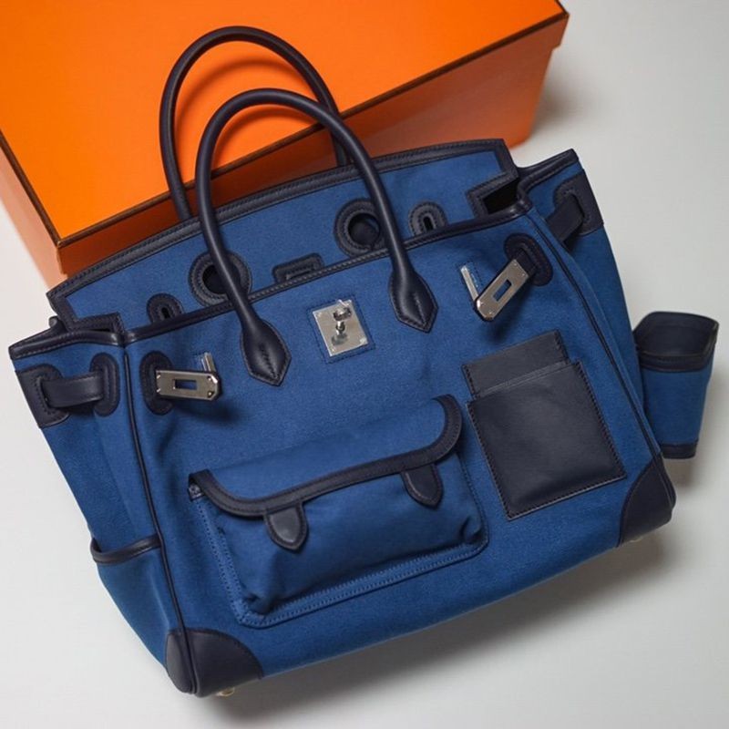 可愛いエルメス バーキン カーゴ 偽物 35cm トワルアッシュ×スイフト ery58763最高級