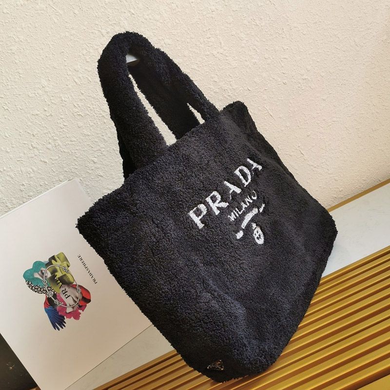 関税送料込 21AW【プラダ】プラダ テリー トートバッグ コピー 黒 pum38219通販