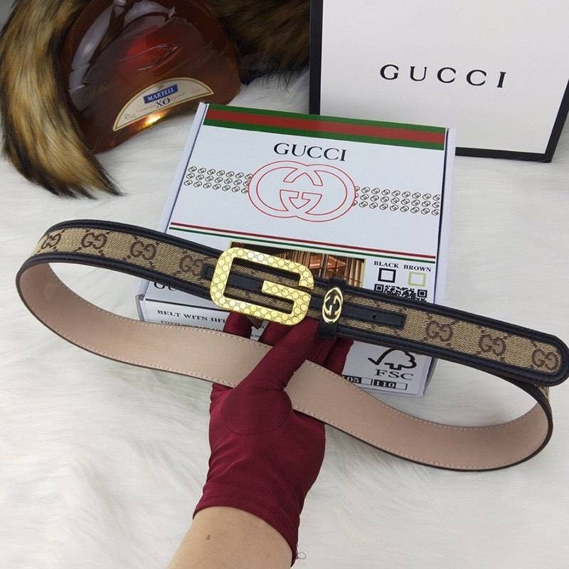 超希少！グッチ  キャンバスGG柄ベルト 偽物ダークブラウン レディース 35mm gux19418N級品