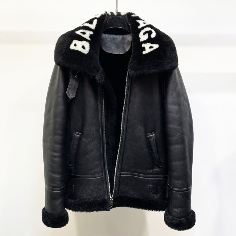 超希少！バレンシアガ Cocoon Aviator ジャケット コピー★シャイニー ラムスキン＆ボンドウール ブラック 646456TKS311069