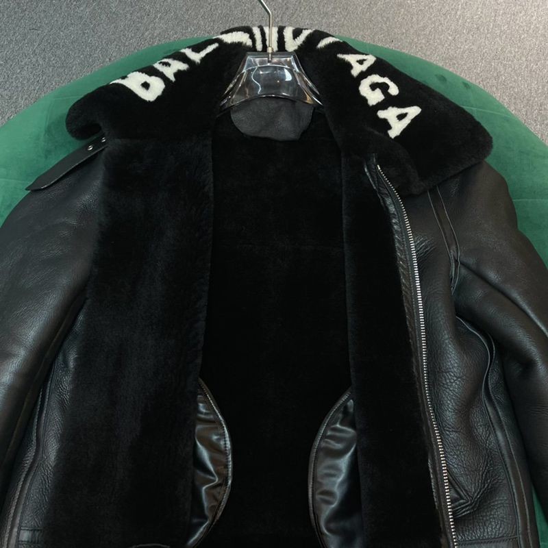 超希少！バレンシアガ Cocoon Aviator ジャケット コピー★シャイニー ラムスキン＆ボンドウール ブラック 646456TKS311069激安送料無料