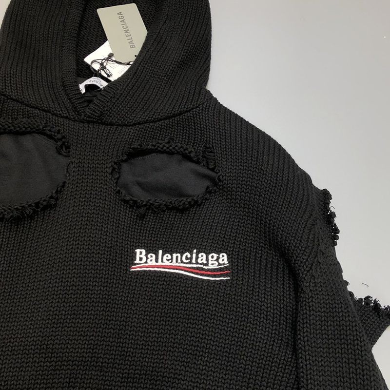 バレンシアガ Political Campaign Destroyed パーカー 偽物★ニットウェア ブラック 662718T32121069高い品質