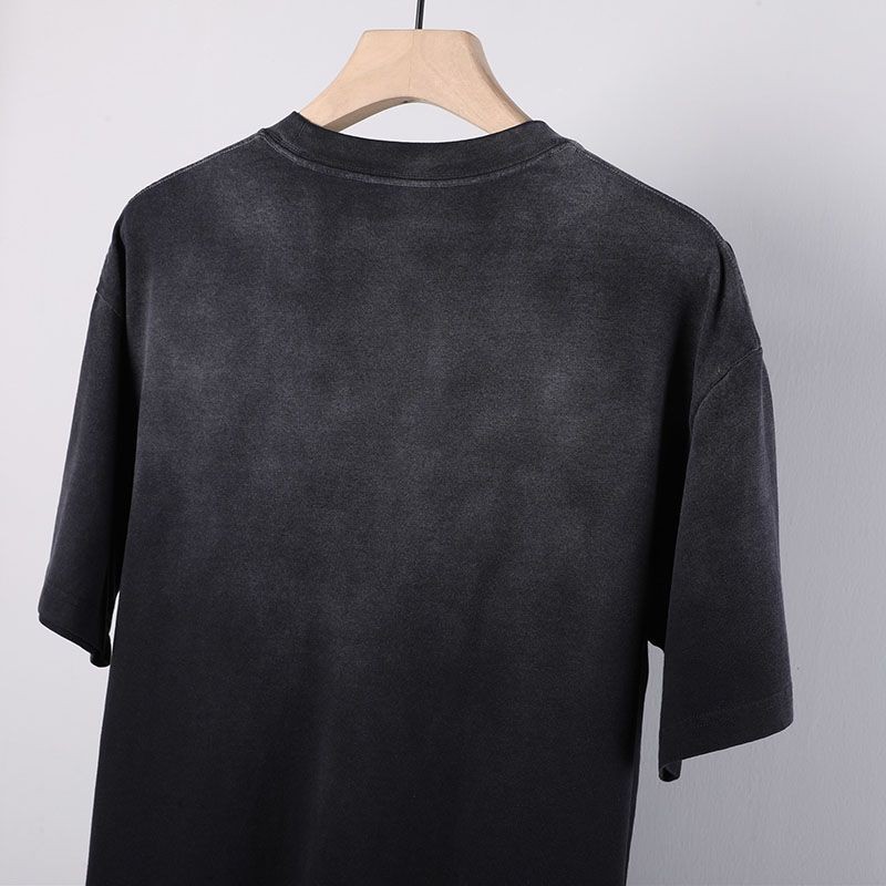 争奪戦 バレンシアガ ロゴダメージブラックコットン コピー クルーネックTシャツ baq77545激安送料無料