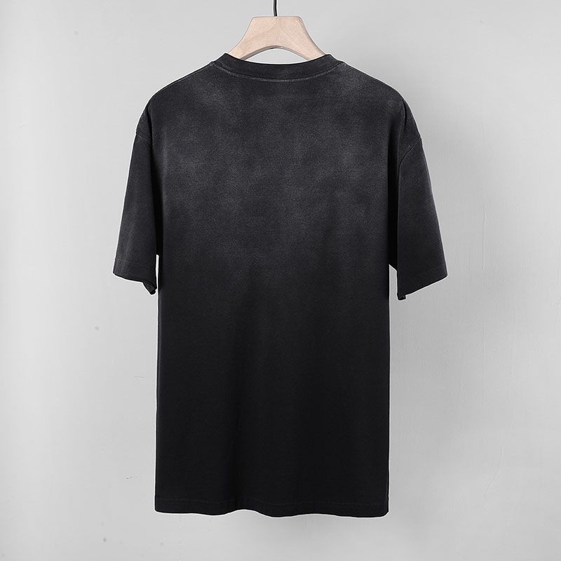 争奪戦 バレンシアガ ロゴダメージブラックコットン コピー クルーネックTシャツ baq77545高い品質