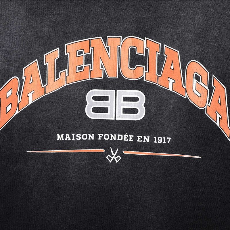 争奪戦 バレンシアガ ロゴダメージブラックコットン コピー クルーネックTシャツ baq77545人気