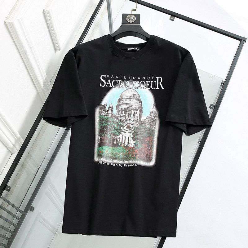 春もの新作バレンシアガ クルーネック Tシャツ 偽物 SACRE COEUR ブラック bar35088激安送料無料