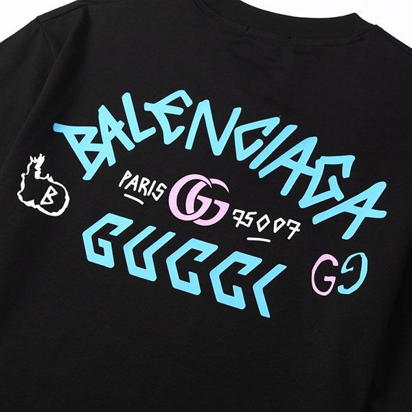 稀少 バレンシアガ x グッチ コラボ 偽物 Tシャツ bat69000高い品質