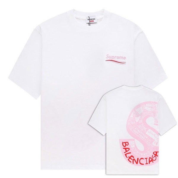 バレンシアガ シュプリーム 偽物 コラボ Sロゴ プリント Tシャツ bau15716