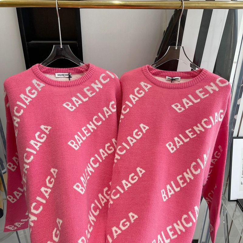 争奪戦バレンシアガ 偽物 Allover Logo セーター ニットウェア ピンク bav83740最高級