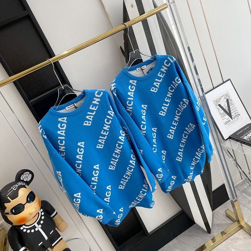 累積売上総額第１位！バレンシアガ コピー Allover Logo セーター ニットウェア ブルー baw08185通販