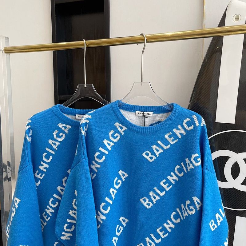 累積売上総額第１位！バレンシアガ コピー Allover Logo セーター ニットウェア ブルー baw08185高い品質