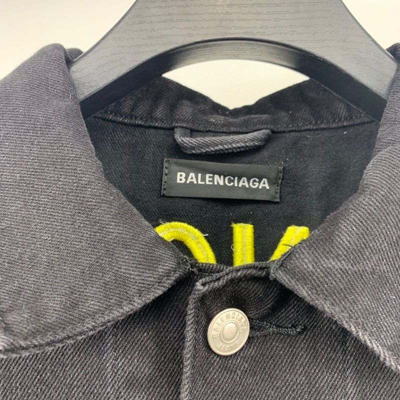 争奪戦バレンシアガ ロゴ刺繍 デニムジャケット コピー ブラック bay18842激安送料無料