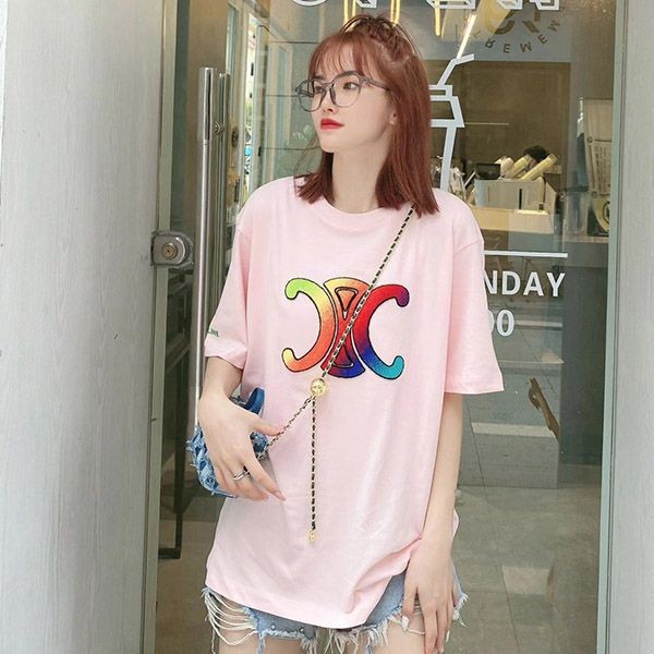 ☆超人気☆セリーヌ トリオンフ ロゴ オーバーサイズ Tシャツ ピンク Ceb55354通販