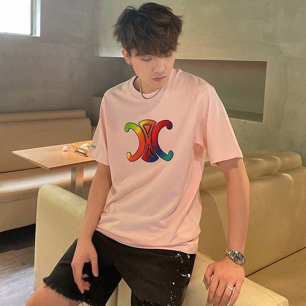 ☆超人気☆セリーヌ トリオンフ ロゴ オーバーサイズ Tシャツ ピンク Ceb55354激安送料無料