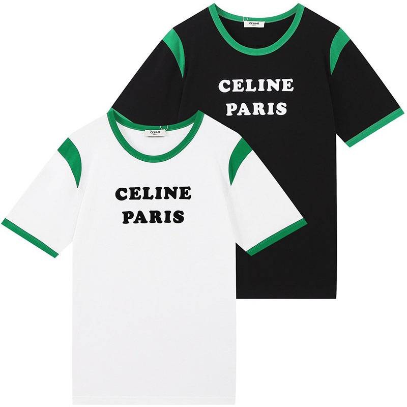 定番セリーヌ コピー パリ ボクシーTシャツ コットン グリーン&ホワイト Cec31108N級品