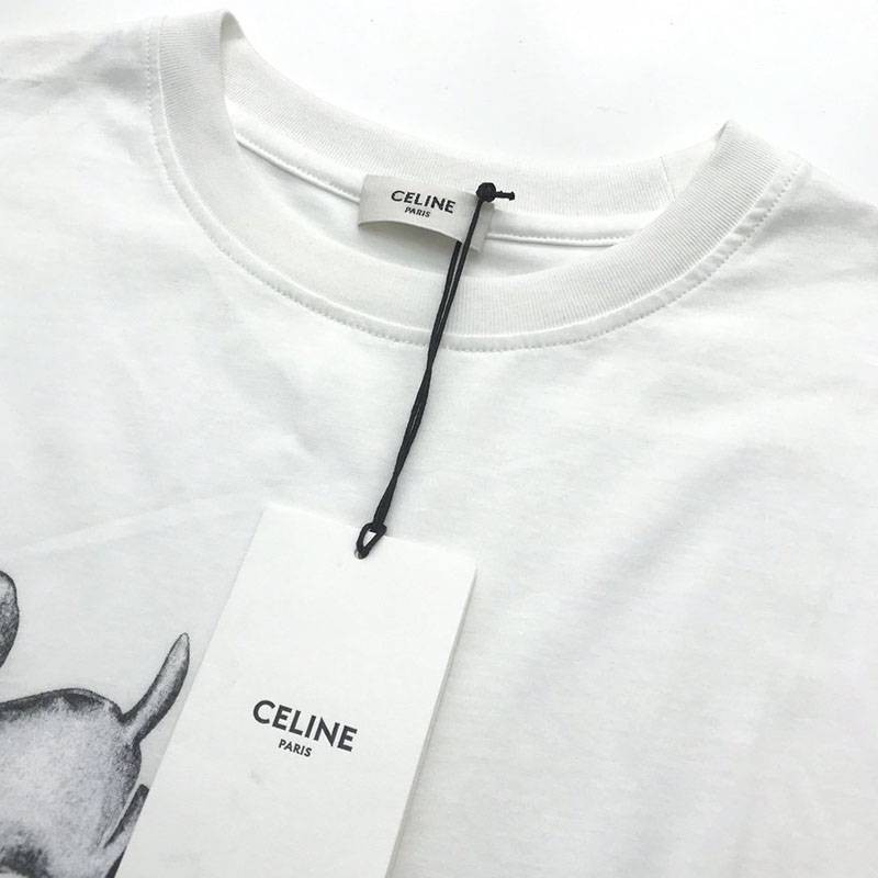 最安値挑戦セリーヌ アーティストプリント ルーズTシャツ コピー / コットン ホワイト Cec61526激安送料無料