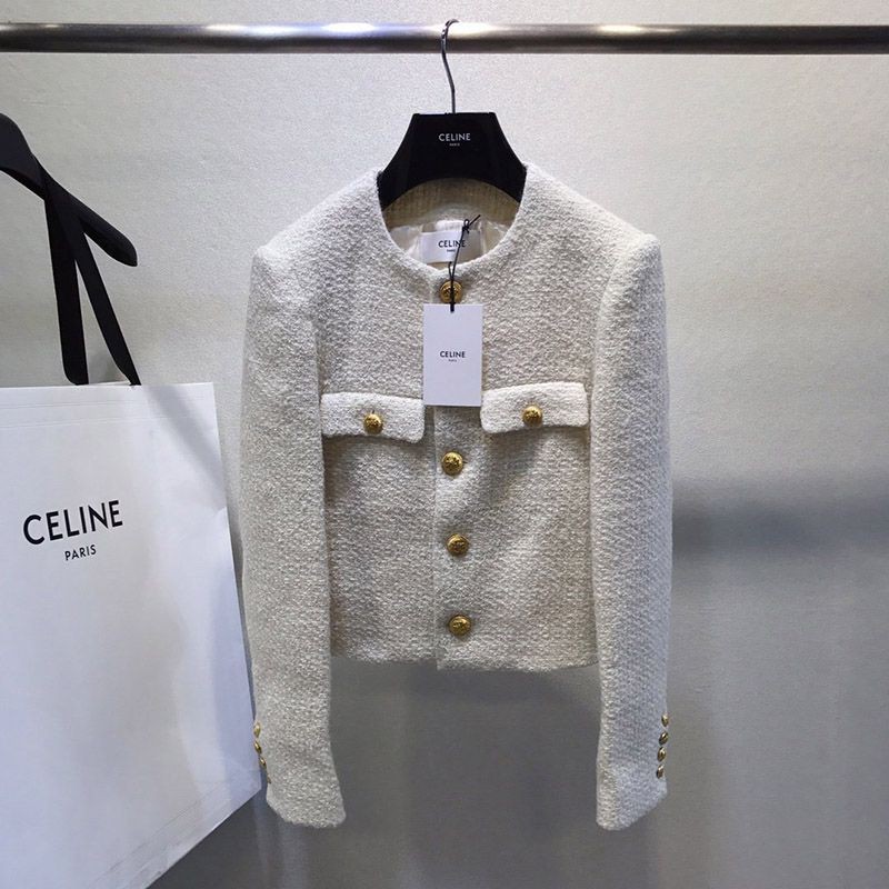日本未入荷 21SS 新作 セリーヌ ハンタージャケットコピー ツイード ボタン Cec74247通販