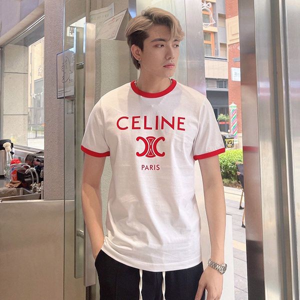 世界中で大人気♪セリーヌ PARIS トリオンフ Tシャツ / コットンジャージー レッド Cen07110代引きを販売