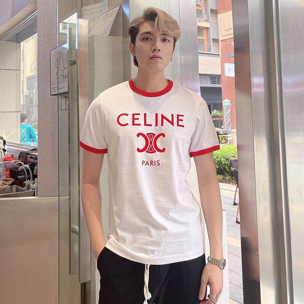 世界中で大人気♪セリーヌ PARIS トリオンフ Tシャツ / コットンジャージー レッド Cen07110品質保証