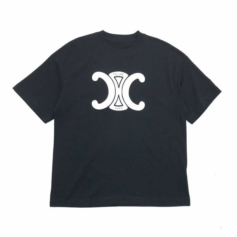目を惹くカラーセリーヌ トリオンフ Tシャツ 偽物 コットン ブラック Cen24781激安送料無料