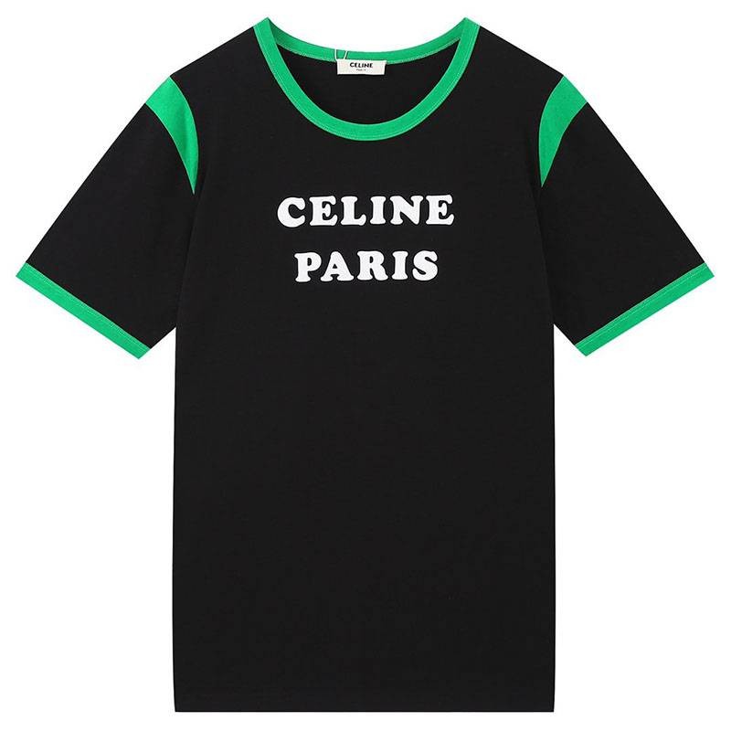 21AW新作セリーヌ パリ ボクシーTシャツ 偽物 コットン グリーン&ブラック Cer59561