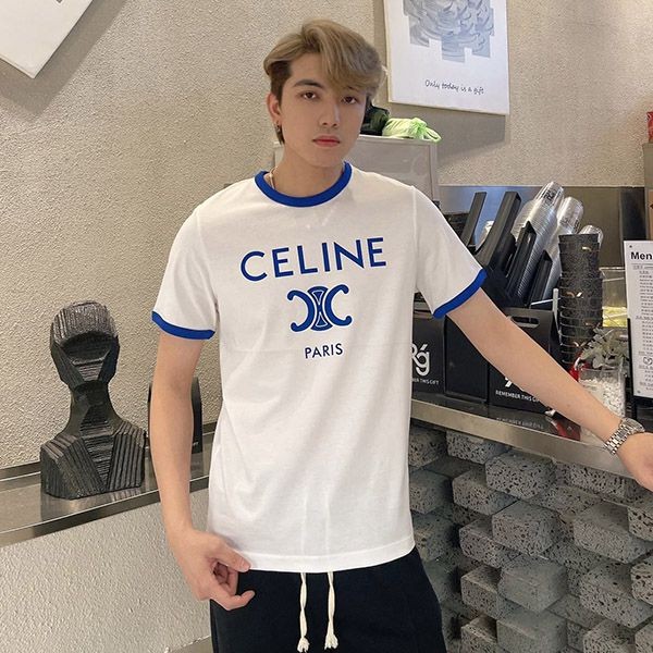 一目惚れ♪セリーヌ PARIS トリオンフ Tシャツ / コットンジャージー ブルー Cet05823通販