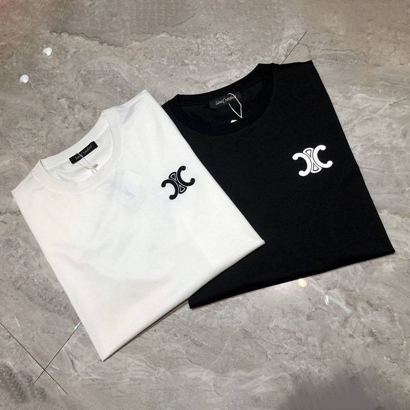 超希少！セリーヌ トリオンフ Tシャツ 偽物 コットン ブラック / ホワイト Cev58439通販