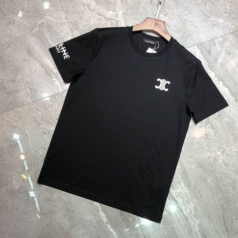 超希少！セリーヌ トリオンフ Tシャツ 偽物 コットン ブラック / ホワイト Cev58439代引きを販売