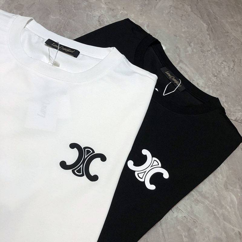 超希少！セリーヌ トリオンフ Tシャツ 偽物 コットン ブラック / ホワイト Cev58439品質保証