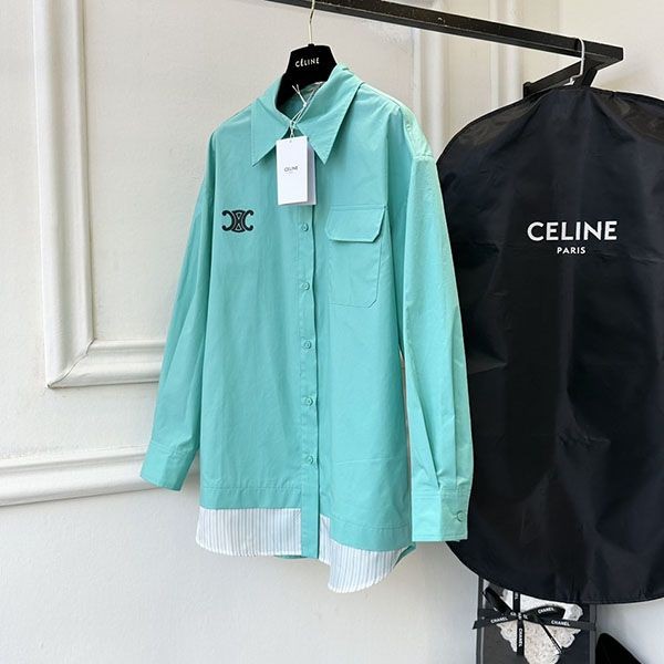 ブティック♪セリーヌ 偽物 オーバーサイズシャツ ストライプ シルク Cew02797高い品質