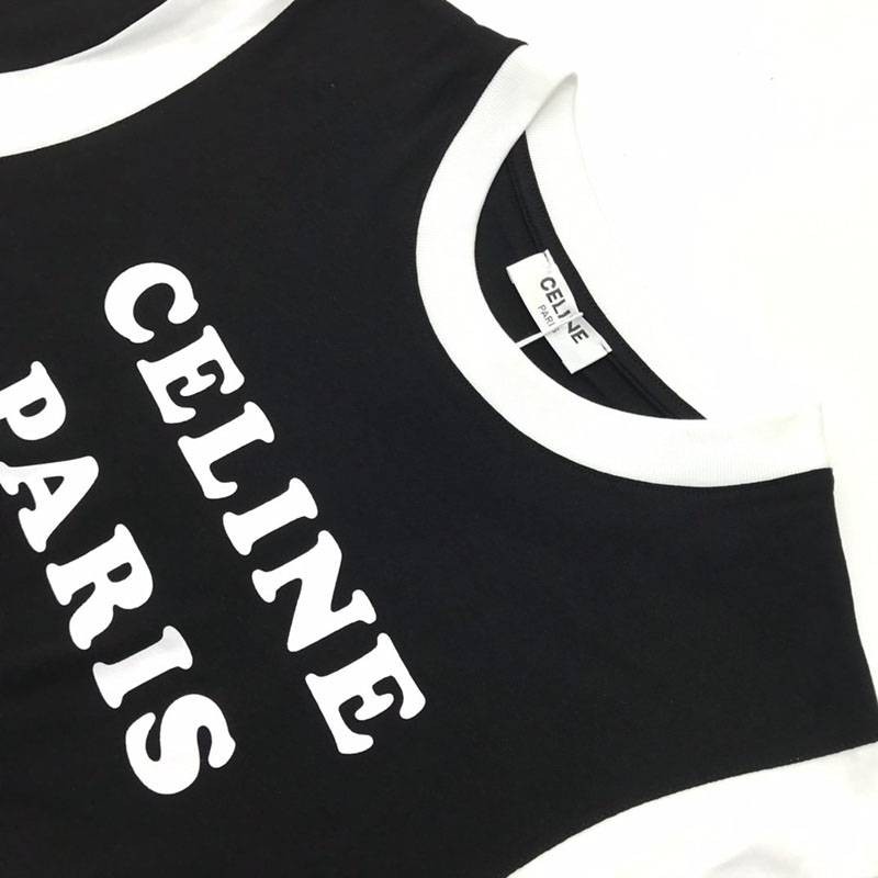 最安値挑戦セリーヌ パリ ボクシーTシャツ コピー コットン ホワイト&ブラック Cew26552激安送料無料