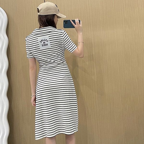 超希少！セリーヌ ストライプ スリット バンドドレス 偽物 2色 Cey65944N級品