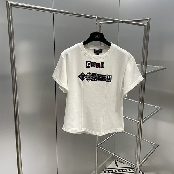 22FWプレ◆シャネル 半袖トップス ツイード刺繍ロゴ コピー P71283V6207700100人気