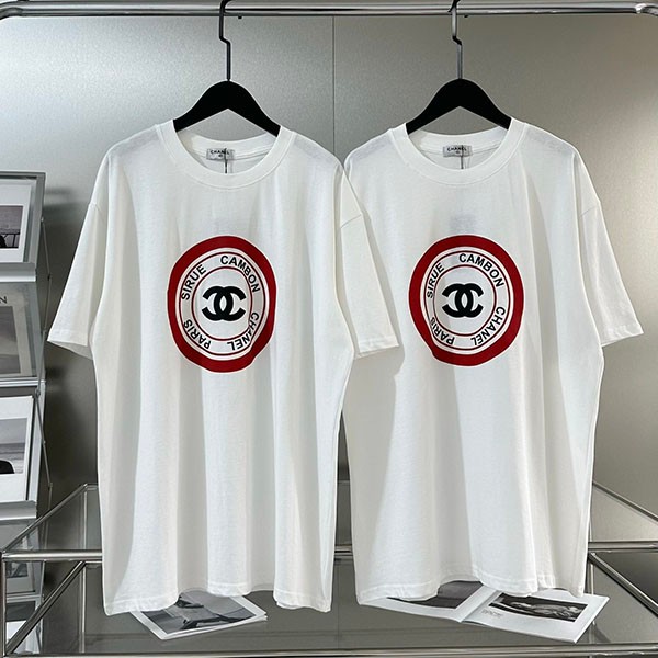 シャネル Tシャツ 偽物 半袖 コットン ロゴ ホワイト sho02448通販