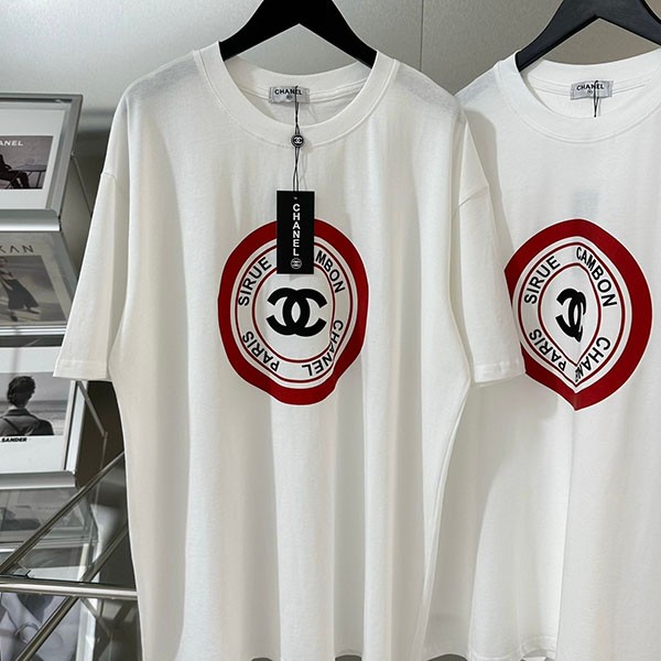 シャネル Tシャツ 偽物 半袖 コットン ロゴ ホワイト sho02448激安送料無料