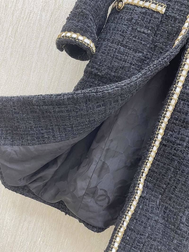 大人気！☆シャネル☆ 上品♪ RECAP ツイードダブルコート/ブラック shs43689最高級