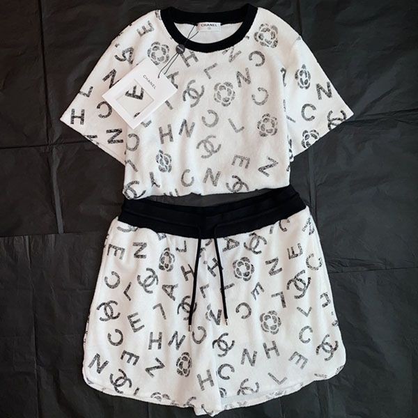 100%実物写真！シャネル ロゴ Tシャツ＆ ショーツ 上下セット コピー shz83729激安送料無料