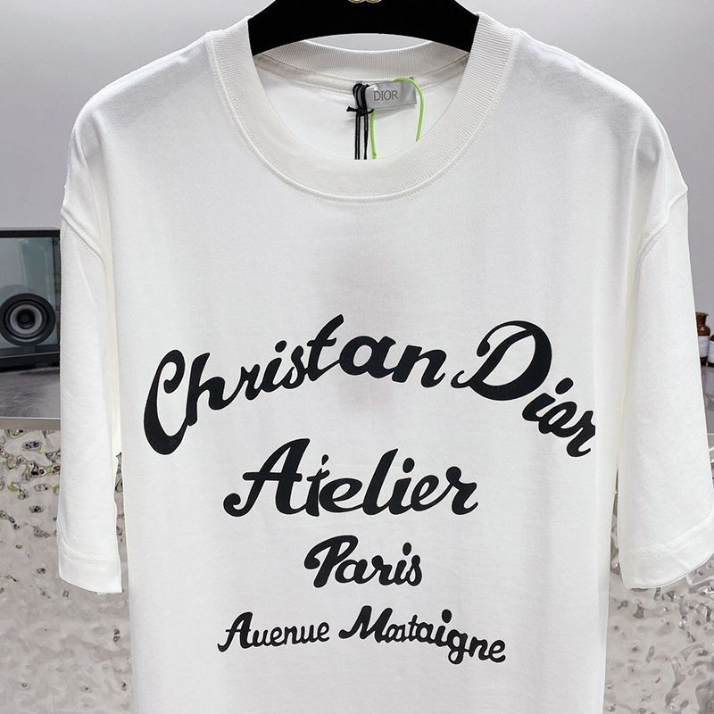 21AW新作◆上質 ディオール Tシャツ 偽物 シンプル ロゴ刺繍入り コットンジャージー dep21203人気