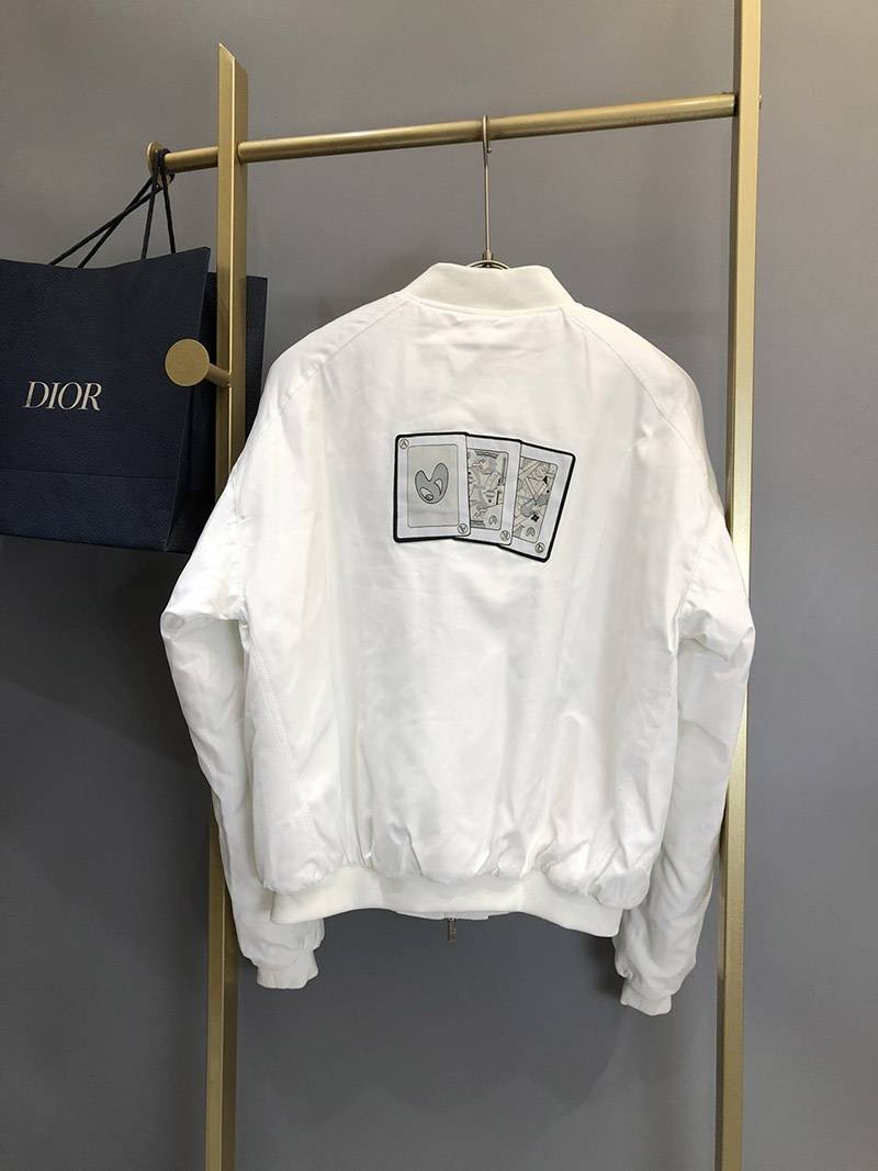 可愛いディオール 偽物ロゴホワイトナイロンジップボンバージャケット dey35029通販