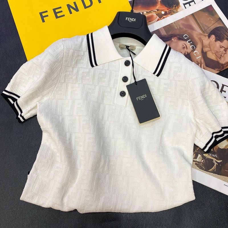 一目惚れ♪フェンディ ホワイトジャージー polo シャツ 半袖 偽物 fev57315高い品質