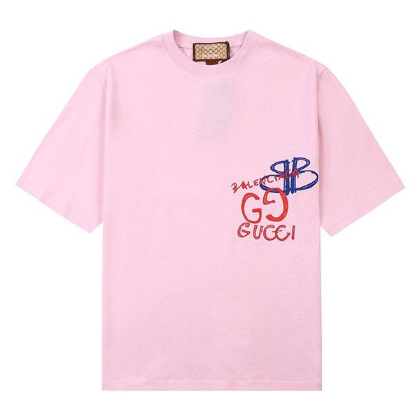 送料込グッチ バレンシアガ 偽物 コラボ ロゴ ピンクTシャツ guc85308
