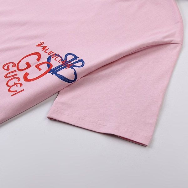 送料込グッチ バレンシアガ 偽物 コラボ ロゴ ピンクTシャツ guc85308人気