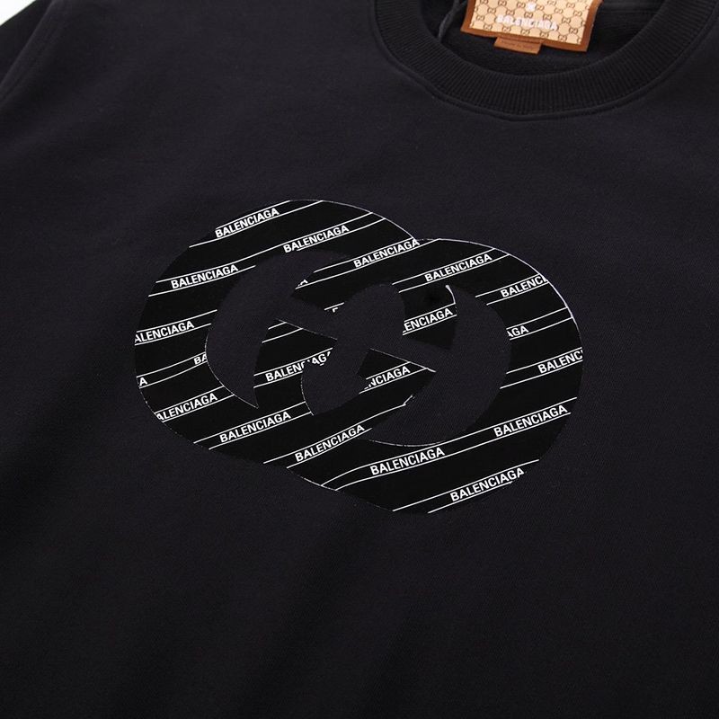 希少色グッチ×バレンシアガ コピー ブラック GGロゴコットンスウェットシャツ gud55678激安送料無料