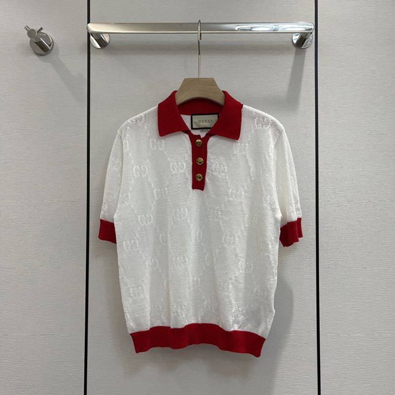 超話題!22新作 グッチ GGニット ストライプコットン ポロミニTシャツ コピー guj76575通販